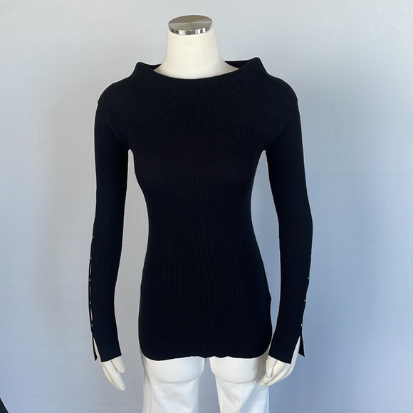 WHBM Black Cowl Neck Slit Sleeve Sweater X Small - Picture 5 of 14